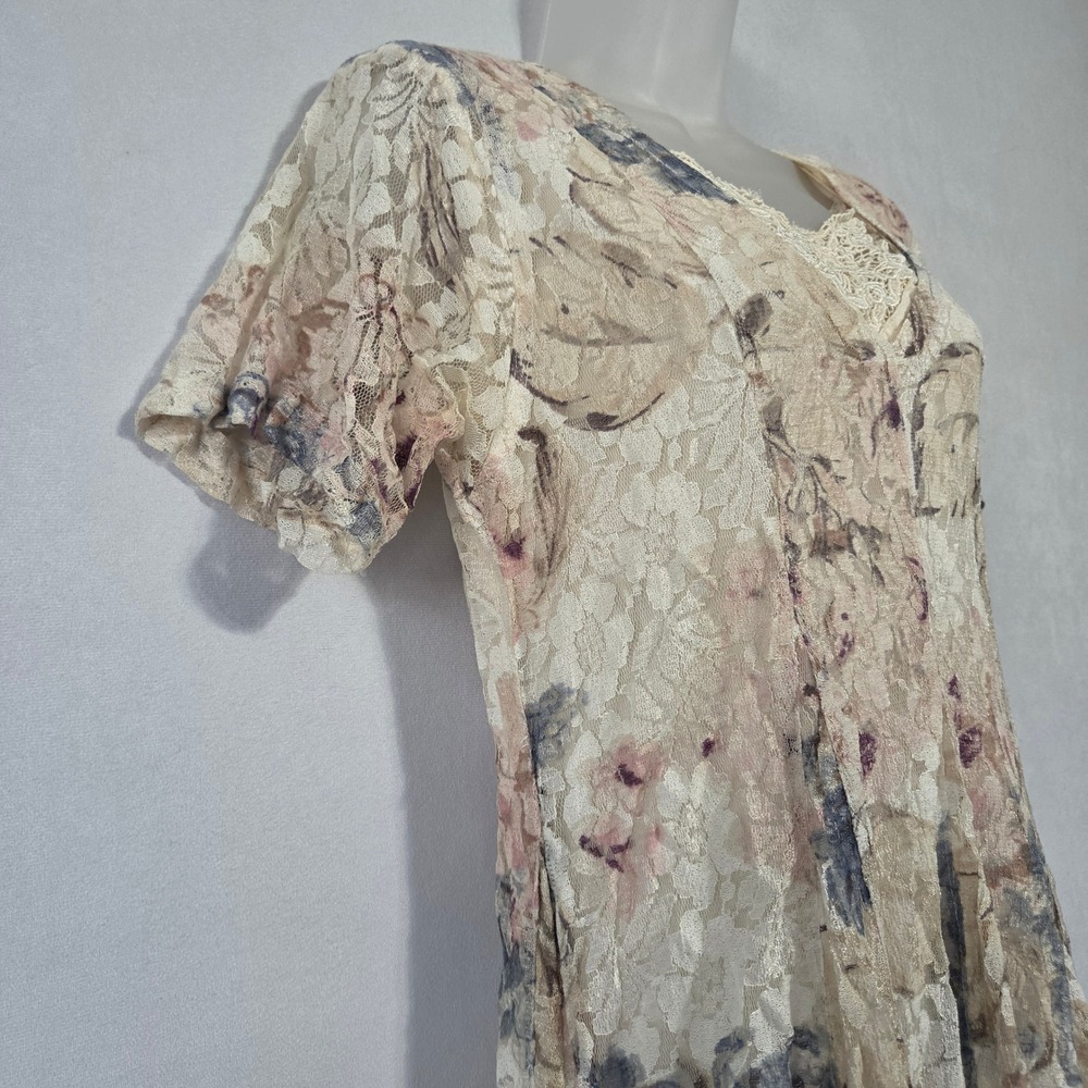 VTG Nostalgia Maxi Dress S Floral Lace Lined Boho Cottagecore Romantic Victorian - Picture 7 of 16